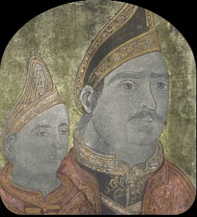 Neagoe Basarab cu fiul s&atilde;u Teodosie, fresc&atilde; dela M&acirc;n&atilde;stirea Dionisiu, Muntele Athos
